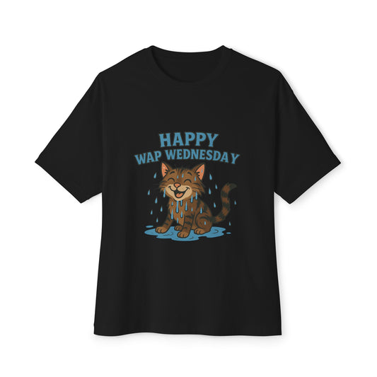 Boxy Tee: Happy WAP Wednesday Funny Shirt, Oversized Unisex Top, Humor Adult Gift, Loose Fit T-Shirt, Comfy Tee for Comedy Fans