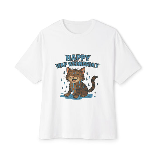 Boxy Tee: Happy WAP Wednesday Funny Shirt, Oversized Unisex Top, Humor Adult Gift, Loose Fit T-Shirt, Comfy Tee for Comedy Fans